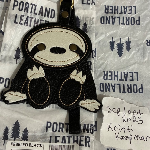 PEBBLED BLACK Portland Leather Sloth KEYCHAIN Charm FAST SHIP NEW - Picture 2 of 4